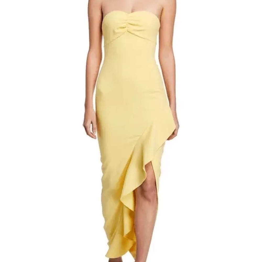 Likely Carissa Yellow Ruffle Slit Gown